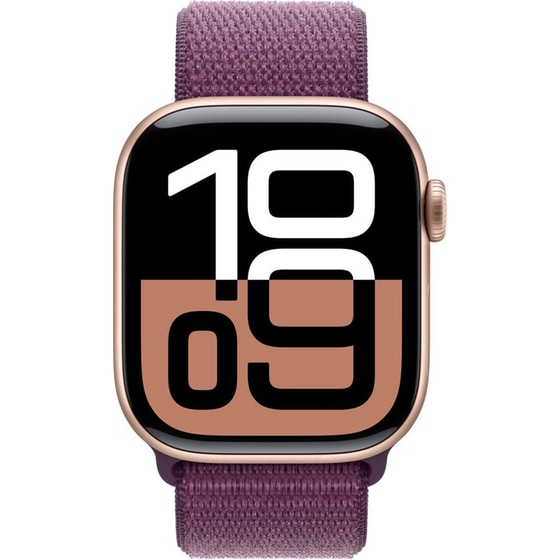 Apple Watch Series 10 GPS + Cellular 42mm Rose Gold Aluminum Case with Plum Sport Loop image 1