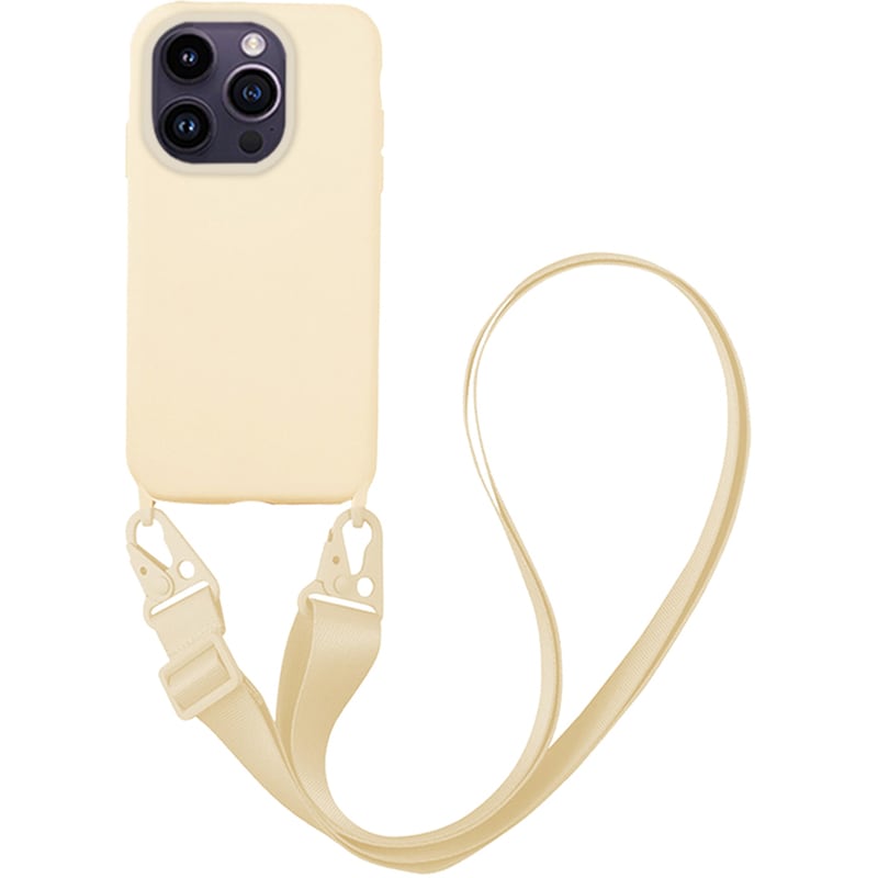 Θήκη Apple iPhone 14 Pro - My Colors CarryHang Liquid Silicone Strap - Μπεζ