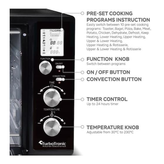 TURBOTRONIC TT-DEV45 45 Lt Μαύρο Ηλεκτρικό Φουρνάκι image 2