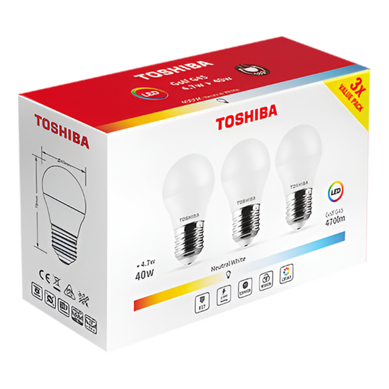 Λάμπες LED Toshiba G45 E27 4.7W 3000K 3Τμχ - Θερμό Λευκό image 1