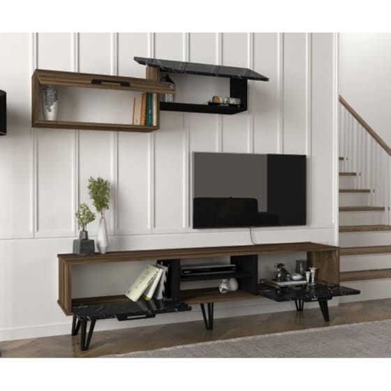 Έπιπλο Τηλεόρασης 24Mall Spargi από Μοριοσανίδα 180x35x50.8 cm - Καφέ/Μαύρο image 5