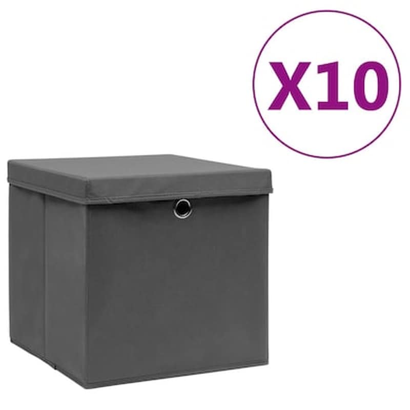 VIDAXL Κουτιά Αποθήκευσης Vidaxl Σετ 10 Τμχ Με Καπάκια από Ύφασμα 28x28x28 cm - Γκρι