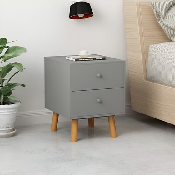 Κομοδίνο Vidaxl Από Mdf Και Μασίφ Ξύλο Πεύκου 2τμχ  40x30x50 cm - Γκρι image 2