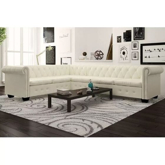 Γωνιακός Εξαθέσιος Καναπές VidaXL Chesterfield 260x205cm - Λευκό image 1