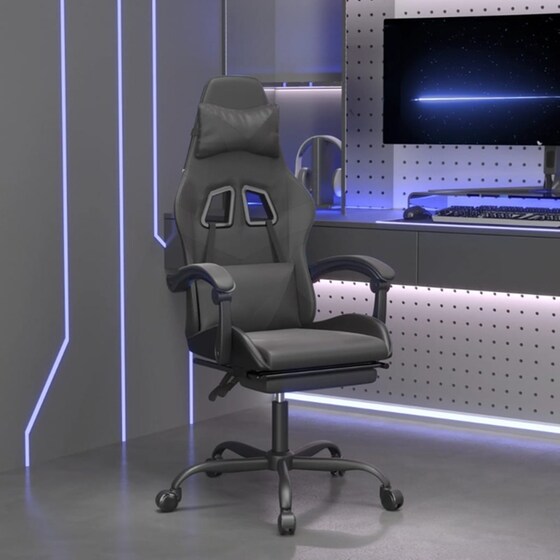 Καρέκλα Gaming VIDAXL 3143862 με Υποπόδιο από Τεχνητό Δέρμα - Μαύρη image 8