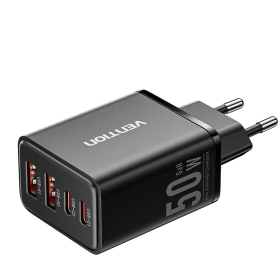 Φορτιστής Πρίζας Vention FCHB0-EU 4 Θυρών USB-C/USB-A 30W - Μαύρο image 0