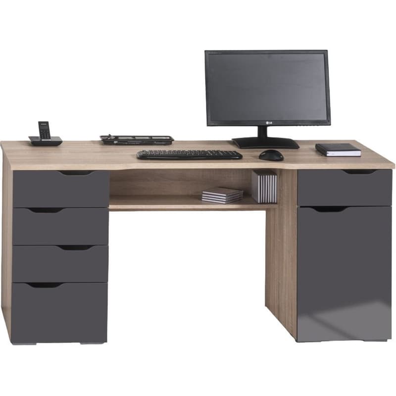 Γραφείο Polihome Mebel από Μαριοσανίδα και ABS 160x67x74.5 cm – Γκρι/Φυσικό χρώμα ξύλου
