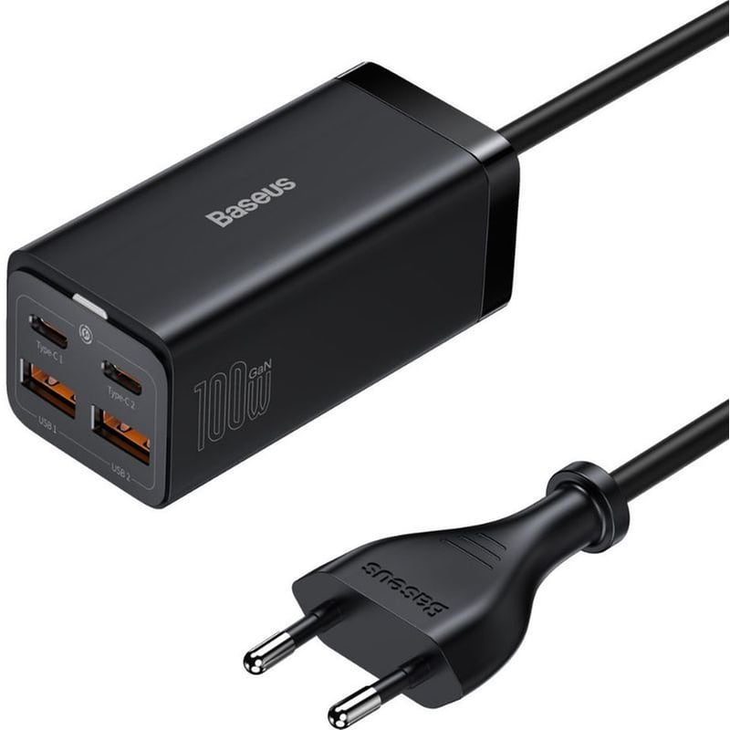 BASEUS Φορτιστής Πρίζας Baseus GaN3 Pro 2x USB-C/ 2x USB 100W - Μαύρο CCGP000101