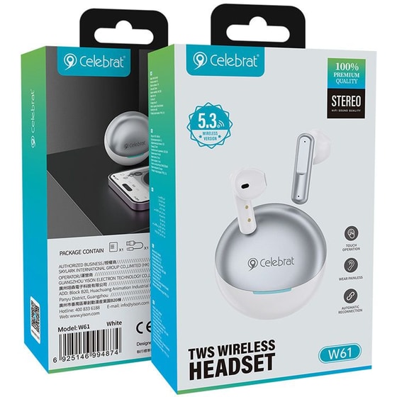 Ακουστικά Bluetooth Celebrat W61 - Λευκά image 2