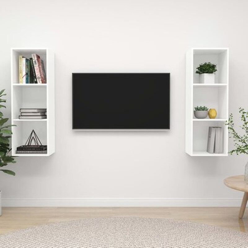 Έπιπλο Τηλεόρασης Vidaxl Μοριοσανίδα 2 Τμχ 37x37x107 cm - Λευκό