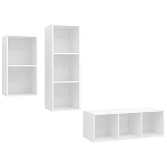 Έπιπλα Τηλεόρασης Vidaxl Μοριοσανίδα  3 Τμχ  37x37x107 cm - Λευκό image 2