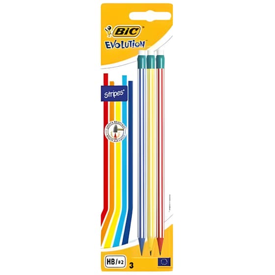 Μολύβια Bic Evolution Stripes με Γόμα HB (3 Τεμάχια) image 0