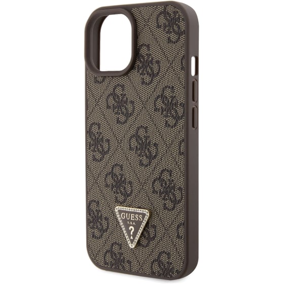Θήκη Apple iPhone 15 - Guess Triangle Metal Logo Strass Collection Crossbody Case - Καφέ image 7