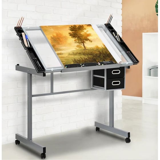 Γραφείο Σχεδίασης Lamtech Crystal Μεταλλικό 104x60x80cm - Ασημί/ Μαύρο image 6