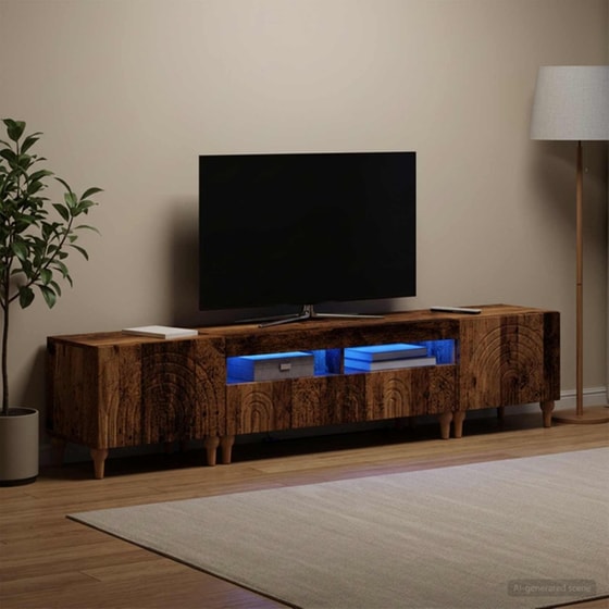 Έπιπλο Τηλεόρασης VidaXL με LED 3 τμχ 198 x 35 x 43 cm - Παλαιωμένο Ξύλο image 1