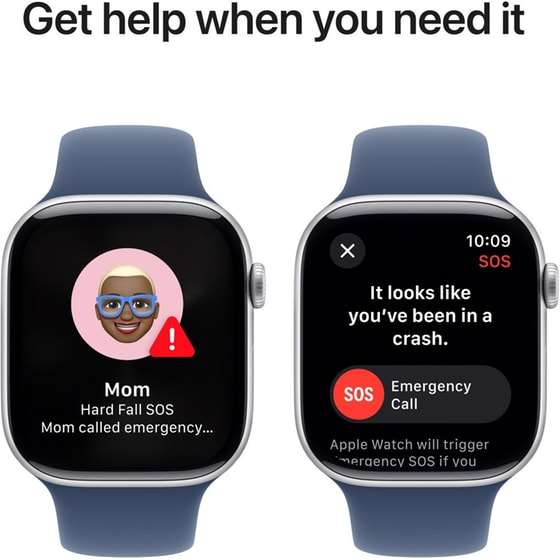 Apple Watch Series 10 GPS + Cellular 42mm Silver Aluminum Case with Denim Sport Band - S/M image 4