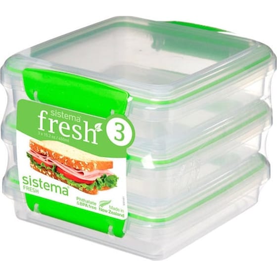 Δοχεία Τροφίμων Σετ 3 Τμχ Πράσινο Lunchbox Fresh 450 Ml, Sistema image 0