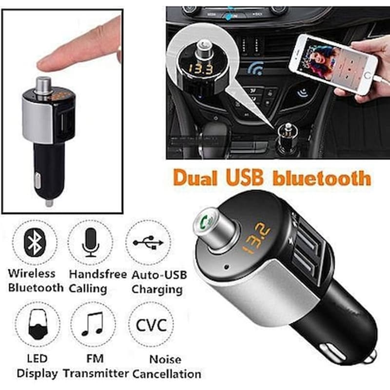 Mini Bluetooth Kit Modulator Mp3 Player Handsfree Με Οθόνη Lcd Και Φορτιστές 2 X Usb 2a