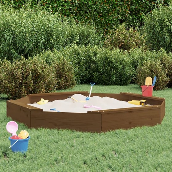 VidaXL Αμμοδόχος με Καθίσματα Οκτάγωνη 159.5x159.5x20cm Ξύλινη - Μελί image 1