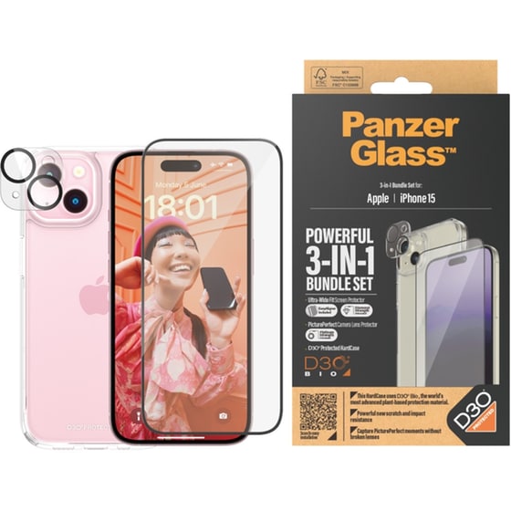Θήκη & Προστασία Οθόνης / Καμερών Apple iPhone 15 - PanzerGlass Bundle Hardcase with D30 - Διάφανο image 1