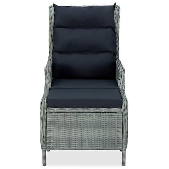 Vidaxl Πολυθρόνα Κήπου Ανακλινόμενη Αν. Γκρι Συνθ. Ρατάν Με Υποπόδιο image 2