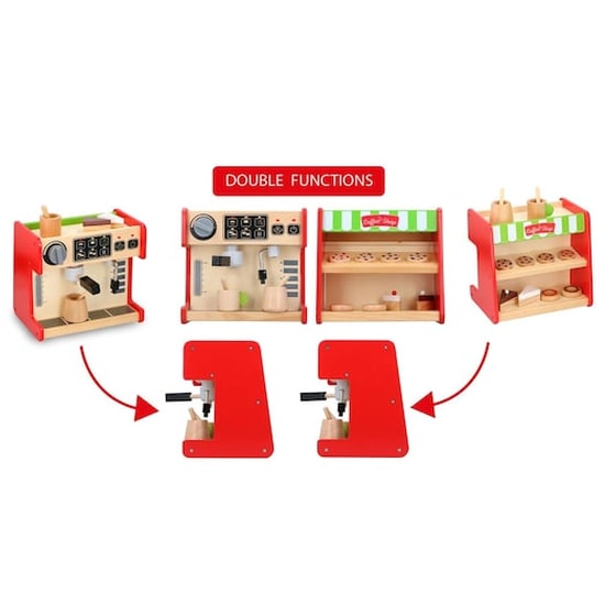 Ξύλινο Παιδικό Παιχνίδι Coffee Shop 2 Σε 1 Με Αξεσουάρ, 26x19x24 Cm image 3