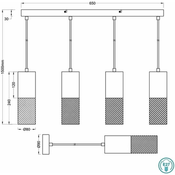Trio Lighting Tosh Ρυθμιζόμενο Κρεμαστό Φωτιστικό Μαύρο Ράγα για 4 Λαμπτήρες E27 65x9x150εκ. image 1