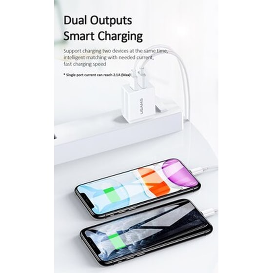 Φορτιστής Πρίζας Usams T24 Us-cc090 2x Usb 2.1A - White image 2