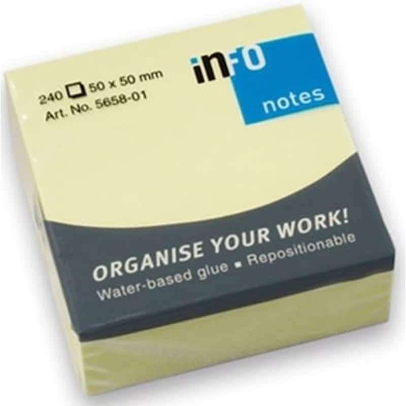 INFO NOTES Κύβος Σημειώσεων Info Notes 50x50 mm Κίτρινο (240 Φύλλων - 1 Τεμάχιο)