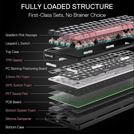 Redragon K728SP Gaming Μηχανικό Ασύρματο Bluetooth Πληκτρολόγιο RGB Μαύρο (US) image 9