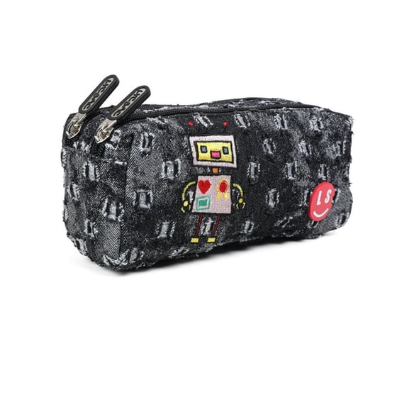 Κασετίνα Διπλή Lycsac Βαρελάκι Jeans Μαύρη image 1