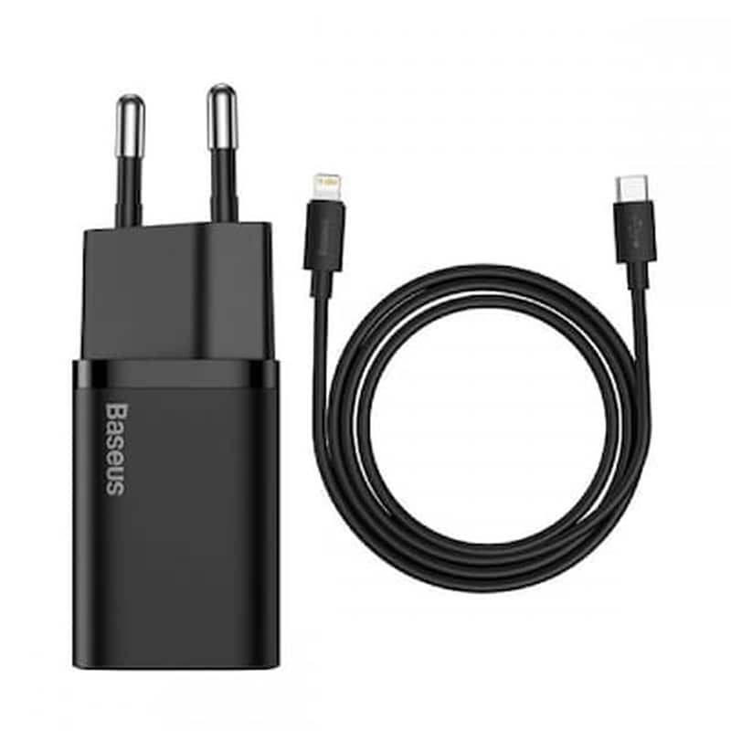 BASEUS Σετ Φόρτισης Baseus Super Si 1c Usb-C 20W with Cable Usb-C to Lightning 1m - Black