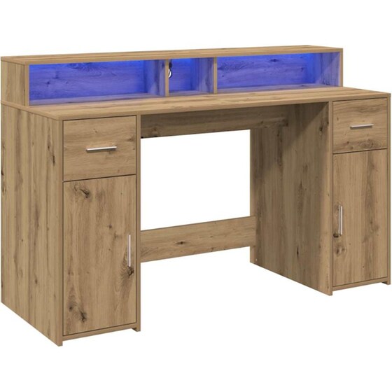 Γραφείο VidaXL με LED από Επεξεργασμένο Ξύλο 140x55x91 cm - Artisan Δρυς image 3