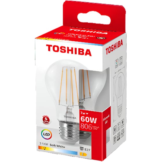 Λάμπα LED Toshiba Filament A60 E27 7W 2700K - Θερμό Λευκό image 1