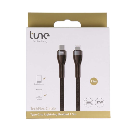 Καλώδιο Φόρτισης Tune TechFlex Braided USB-C σε Lightning 1.5m - Black image 2