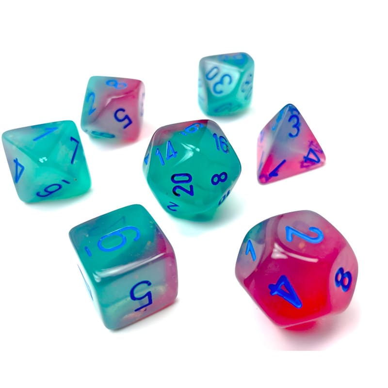 CHESSEX Σετ Ζάρια - 7 Dice Set Gemini Polyhedral Green-pink With Blue