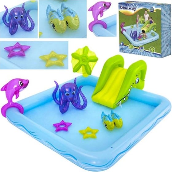 Φουσκωτή Παιδική Πισίνα Bestway 53052 Fantastic Aquarium Play Center 308Lt με Τσουλήθρα - Πολύχρωμη image 1