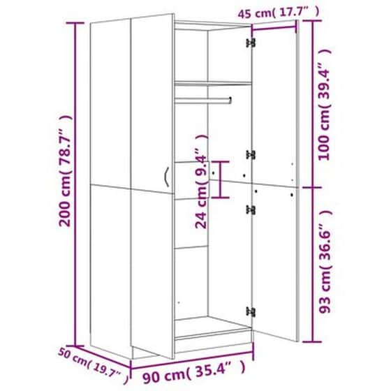 Δίφυλλη Ντουλάπα Vidaxl Από Μοριοσανίδα 90x52x200cm - Γκρι Σκυροδέρματος image 5