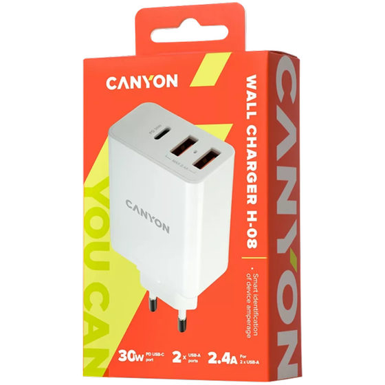 Φορτιστής Πρίζας Canyon Powerfull Technology Multi - USB Wall Charger 2.4A H-08 Λευκό image 0