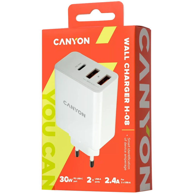 Φορτιστής Πρίζας Canyon Powerfull Technology Multi – USB Wall Charger 2.4A H-08 Λευκό