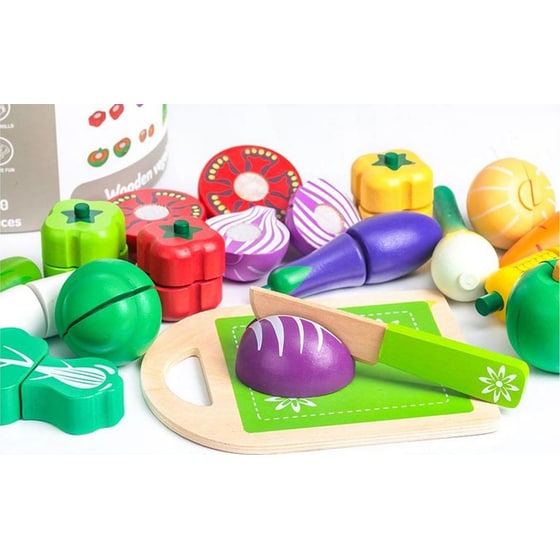 Σετ Εcotoys 20 Ξύλινων Λαχανικών Με Μαγνήτη Σε Δοχείο Αποθήκευσης - 18x18x19 cm image 1