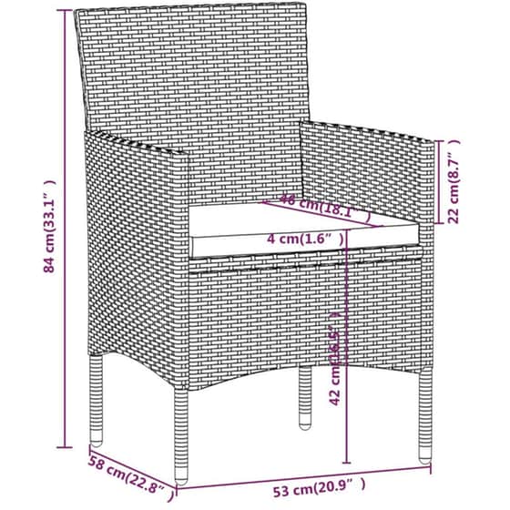 Σετ Επίπλων Bistro Κήπου VidaXL από Συνθ. Ρατάν και Ψημένο Γυαλί 5Τμχ - Γκρι image 8