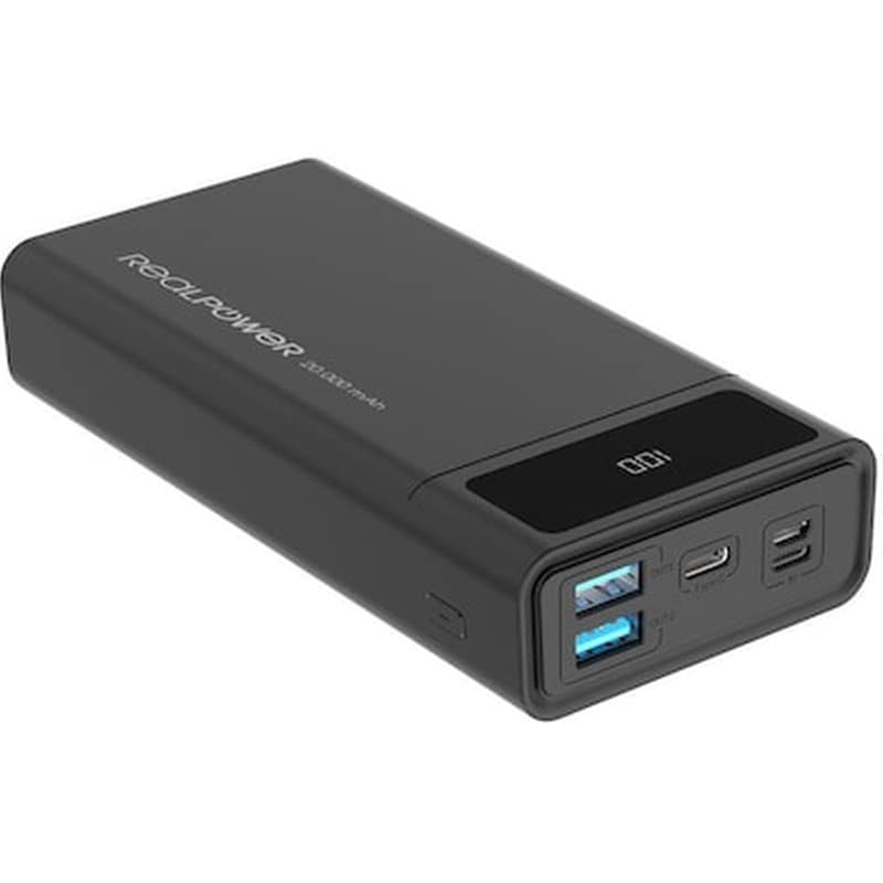 REALPOWER Powerbank RealPower PB-20k 20000mAh 18W με 2 Θύρες USB-A και Θύρα USB-C Power Delivery Μαύρο