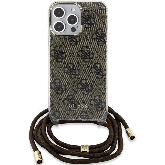 Guess  Quot;4g Logo Collection Quot; Crossbody Hard Case Script Metal Logo Θήκη Προστασίας Από Σιλικόνη Με Λουράκι – Iphone 15 Pro (καφέ – Guhcp15lhc4sew) image 0