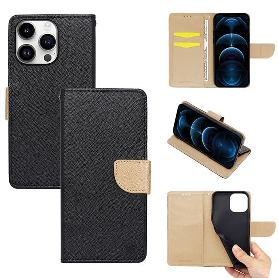 Θήκη Apple iPhone 14 Pro - Sonique Trend Book - Μαύρο / Χρυσό image 0