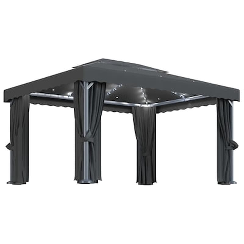 Vidaxl Κιόσκι Με Κουρτίνα Και Φωτάκια Ανθρακί 4 X 3 Μ.