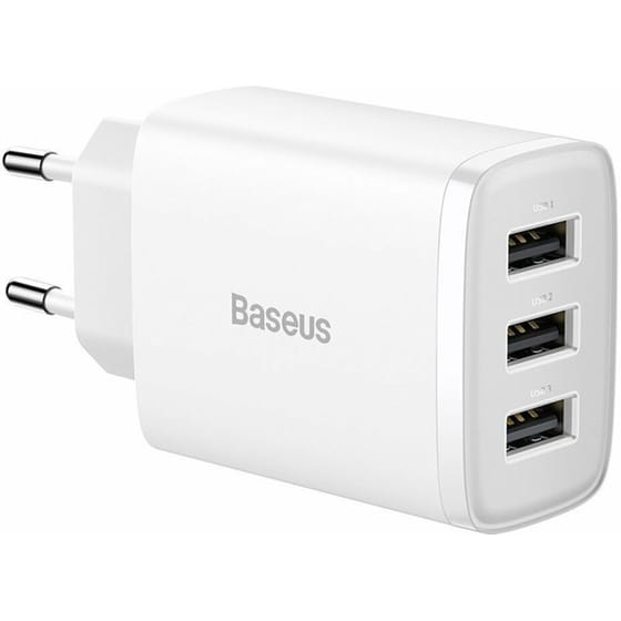 Φορτιστής Πρίζας Baseus Compact Series 3x USB-A 17 W - Λευκό image 0