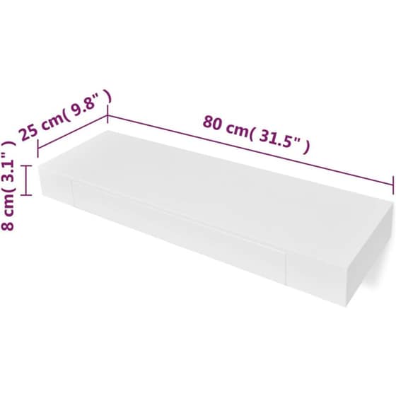 Ράφι Τοίχου VidaXL με Συρτάρι από MDF 80x25x8 cm - Λευκό image 5
