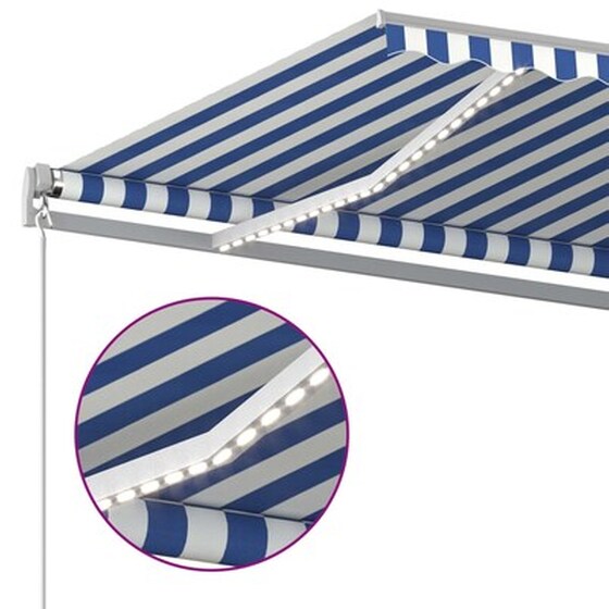 Τέντα Vidaxl Συρόμενη Χειροκίνητη με LED 400x350cm - Λευκό/Μπλε image 5