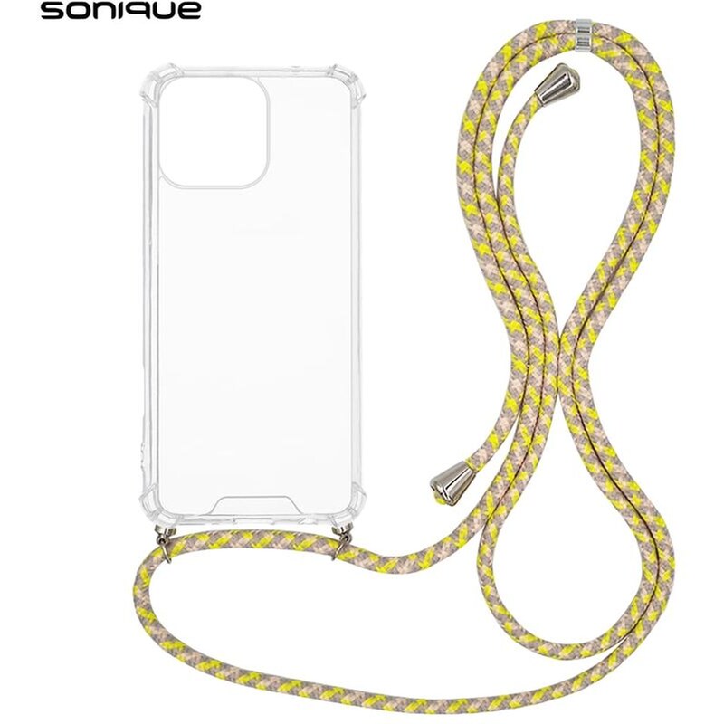 Θήκη Σιλικόνης Με Κορδόνι Sonique Armor Clear Apple Iphone 16 Pro Rainbow Κίτρινο SONIQUE